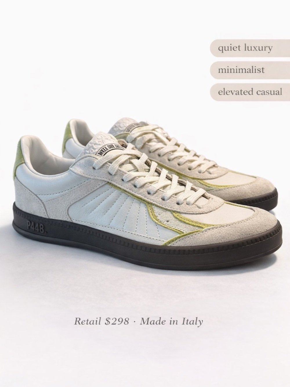 P448 Marte Sneakers White Cedro Green EU 38 US 7.5 Italian Leather NIB